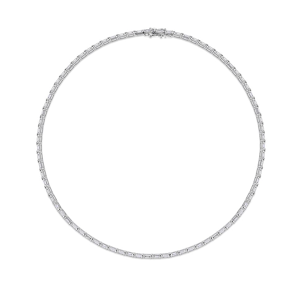 6.55 Carat Diamond Baguette Tennis Necklace in 18ct White Gold