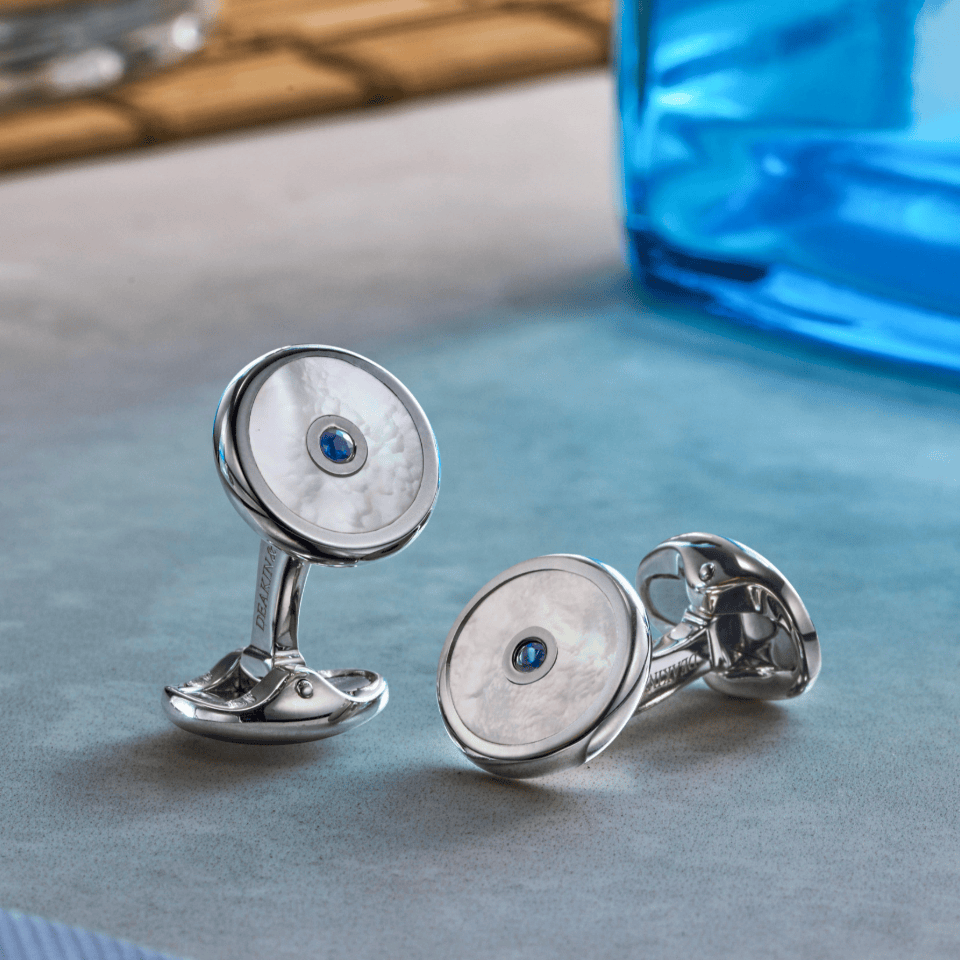 Deakin & Francis Sterling Silver Mother of Pearl and Sapphire Cufflinks