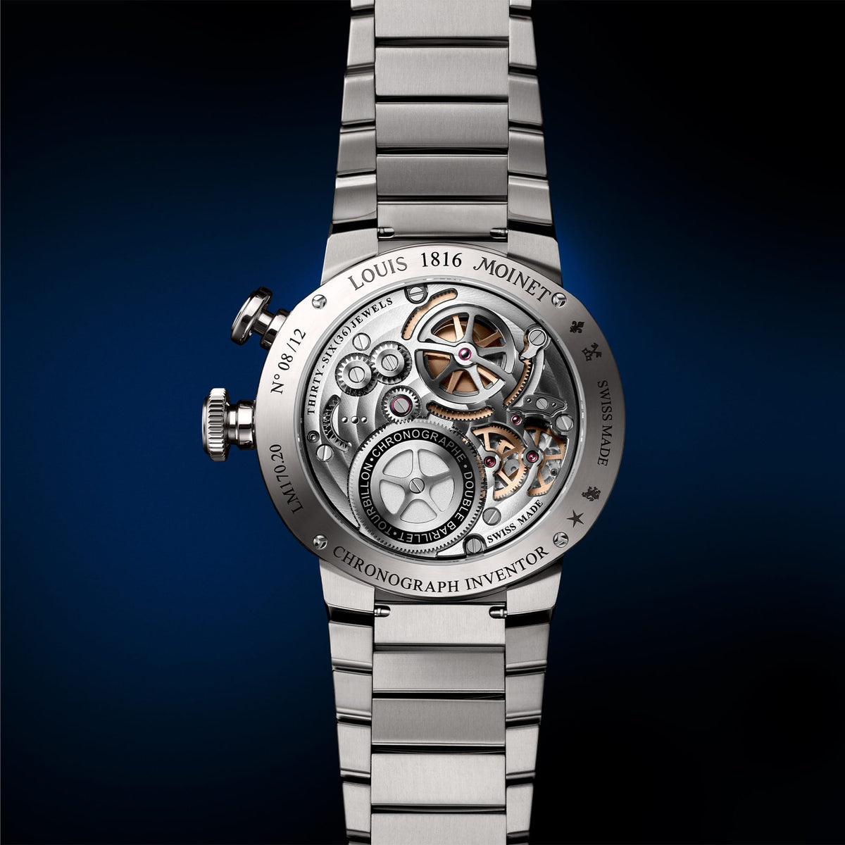 Louis Moinet 1816 Tourbillon Chronograph 40.60mm Watch LM-170.20.60 - back of case with open mechanical work