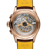 Breitling Premier B25 Datora 42mm Watch RB2510371G1P1 features a screwed-in sapphire crystal case back revealing the self-winding Breitling Manufacture Caliber B25 movement. The case back sits within the 42mm 18k red gold case, measuring 15.35mm in thickness.