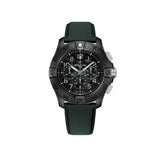 Breitling Super Avenger B01 Chronograph 46mm Watch SB0148101B1X1 displays its carbon dial in military-inspired shades, built for the toughest cockpits. The ceramic case and unidirectional ratcheted bezel define the Night Mission's aviation-grade construction.