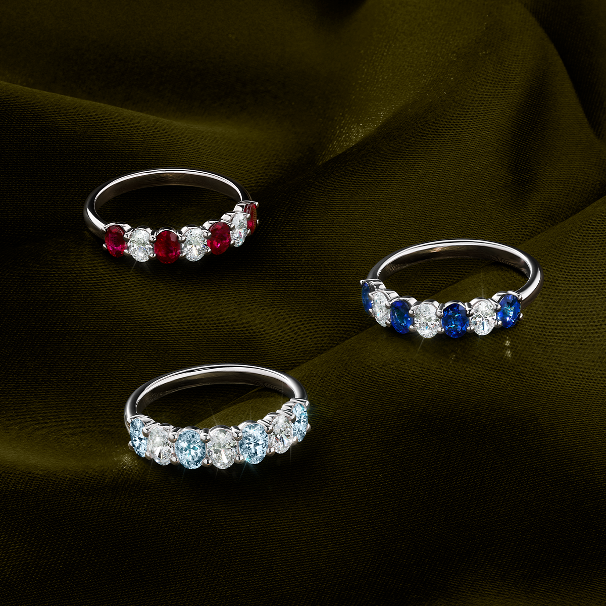 Ruby and Diamond Half Eternity Ring in 18ct White Gold