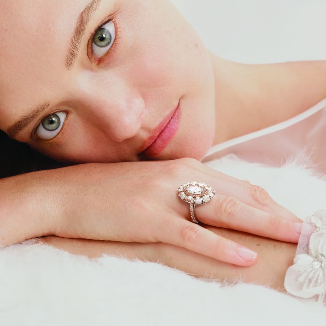 VAULT® 6.65 Carat White Diamond and 0.30 Carat Pink Diamond Ring in 18ct White and Rose Gold