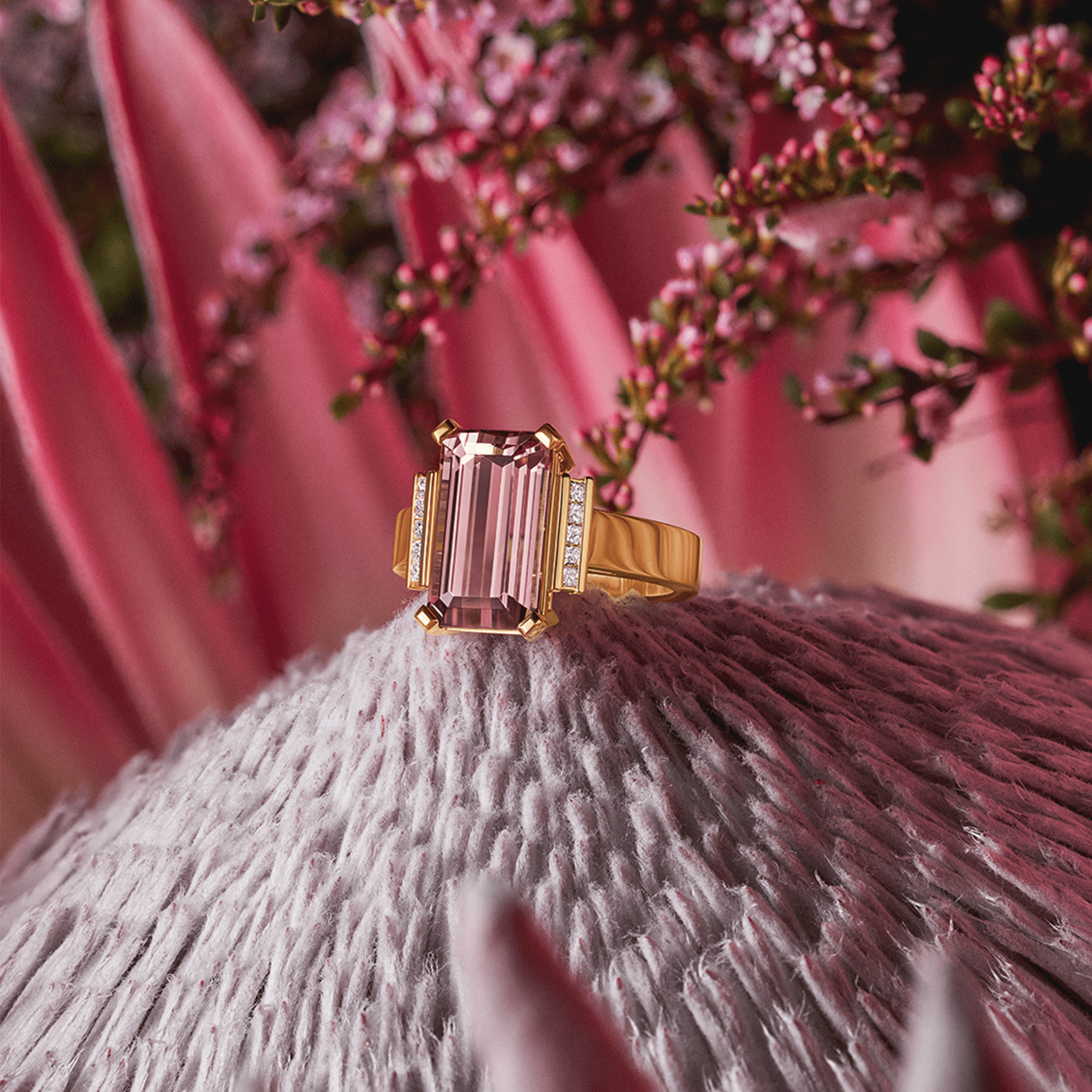 6.47 Carat Peach Tourmaline and 0.26 Carat Diamond Ring in 18ct Yellow Gold