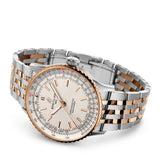 Breitling Navitimer Automatic 41mm Watch U17329F41G1U1 reveals the straight-link detail of its two-tone stainless steel and 18k red gold bracelet. The bracelet's seamless clasp offers comfort and convenience.