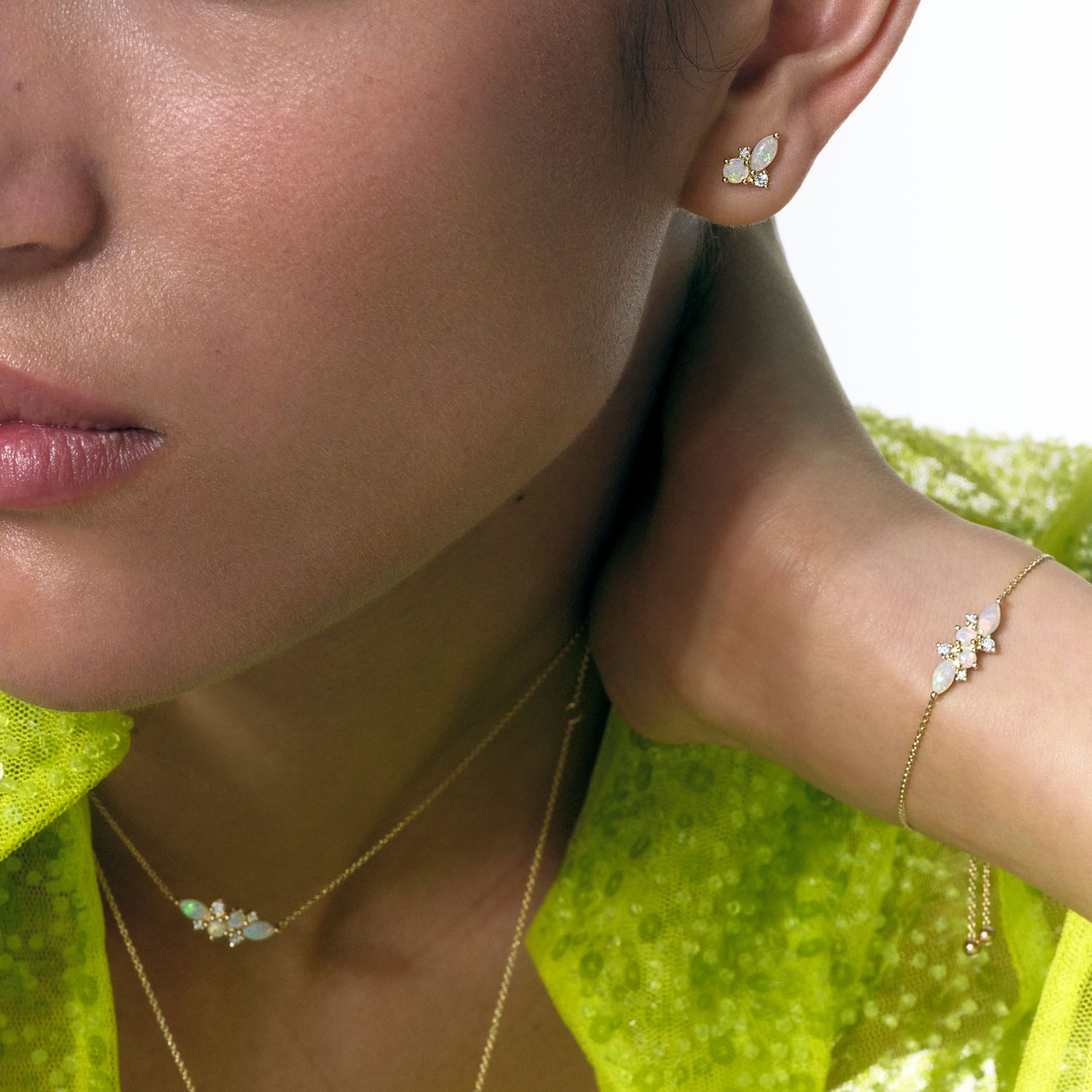 Diamond and Australian Opal Cluster Bracelet in 18ct Yellow Gold
