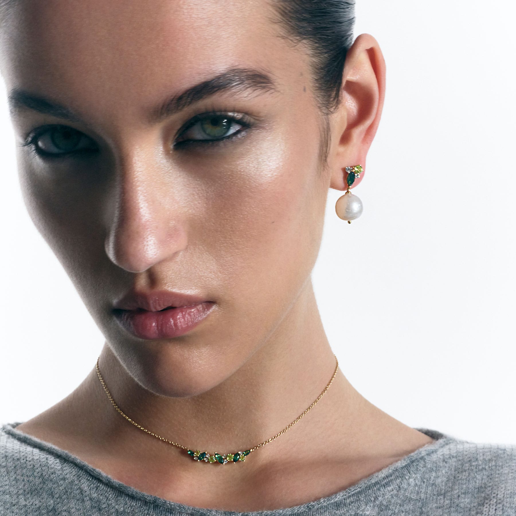 Hardy Brothers Jewellers | Tourmaline Peridot Diamond and Australian South Sea Pearl Drop Earrings in 18ct Yellow Gold