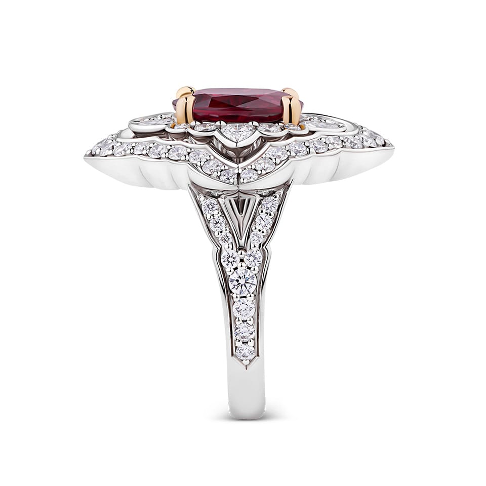 VAULT® 2.83 Carat Oval Cut Mozambique Ruby and 1.53 Carat Diamond Ring in 18ct White and Rose Gold