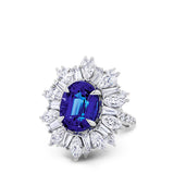 VAULT® 7.80 Carat Oval Cut Tanzanite and 4.91 Carat Diamond Halo Ring in 18ct White Gold