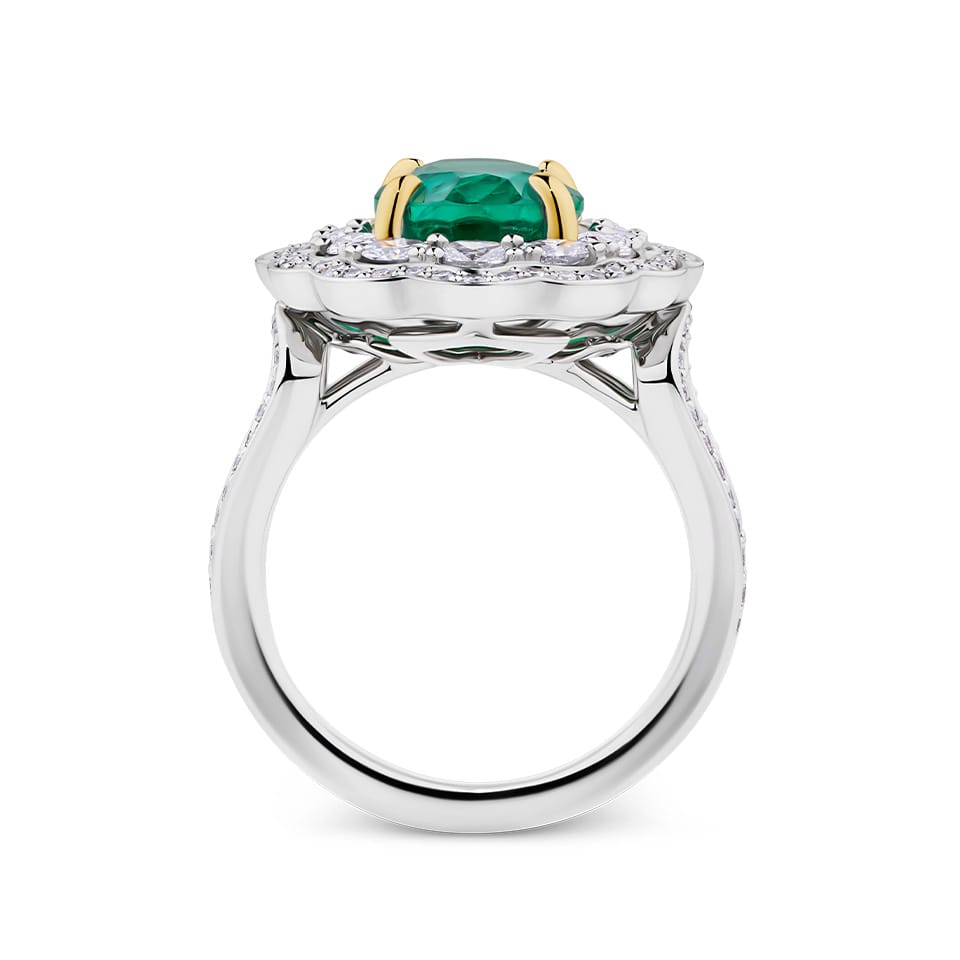 VAULT® 3.65 Carat Oval Cut Zambian Emerald and 1.24 Carat Diamond Ring in 18ct White and Yellow Gold