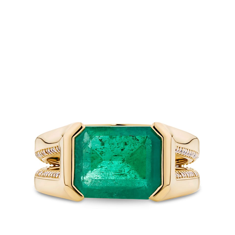 Hardy Brothers Jewellers | 170 Vault Emerald and Diamond Signet Ring in 18ct Yellow Gold