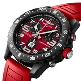 Breitling Endurance Pro Quartz Chronograph 44mm Watch X823109A1K1S1 shows the sapphire crystal and textured Breitlight® finish from an angled perspective. The branded IRONMAN® rubber strap curves into the 44mm case.
