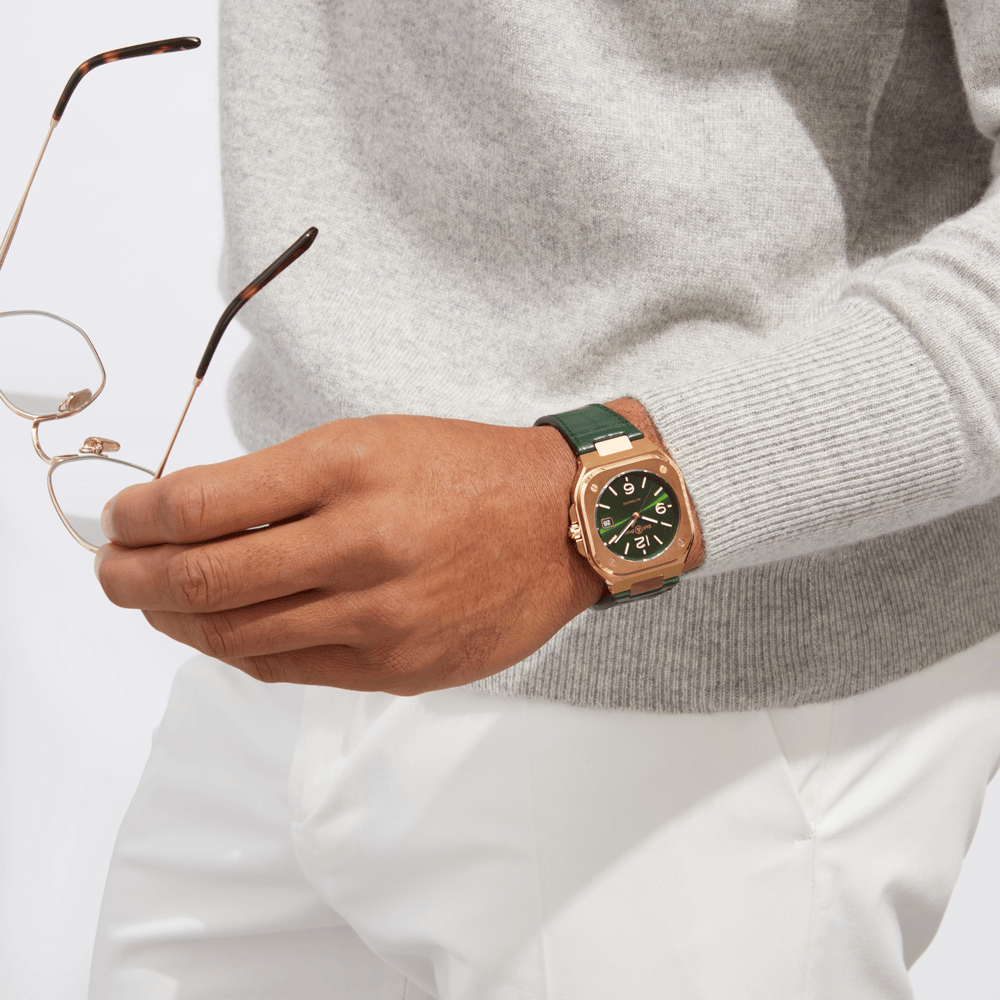 Bell & Ross BR 05 Green & Gold on Alligator Strap | Hardy Brothers Jewellers