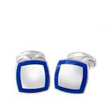 Sterling Silver Cufflinks with Blue Enamel Border