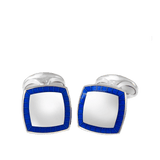 Sterling Silver Cufflinks with Blue Enamel Border