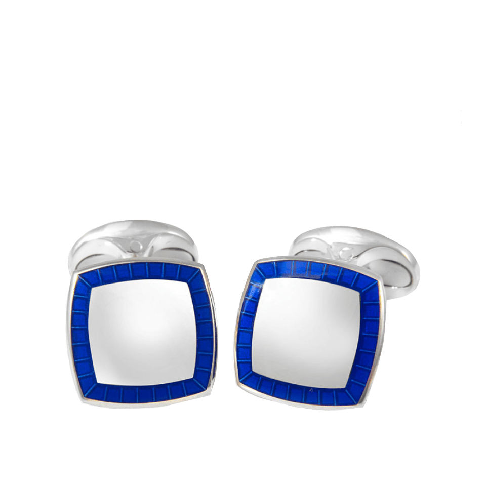Sterling Silver Cufflinks with Blue Enamel Border