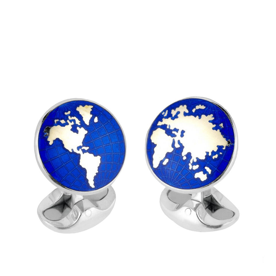 Sterling Silver Enamel World Cufflinks