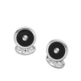 Sterling Silver Round Cufflinks with Onyx and Diamond