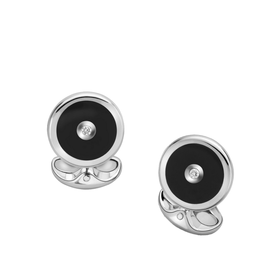 Sterling Silver Round Cufflinks with Onyx and Diamond