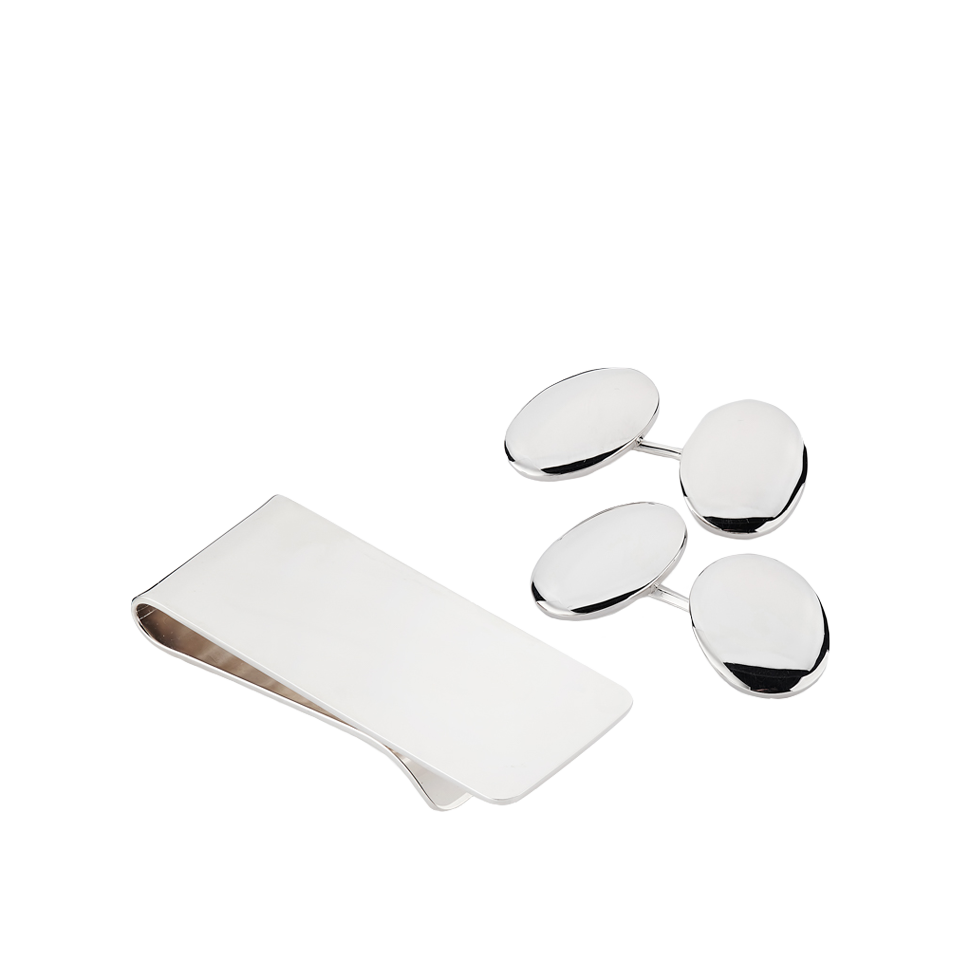 Sterling Silver Oval Cufflinks and Money Clip