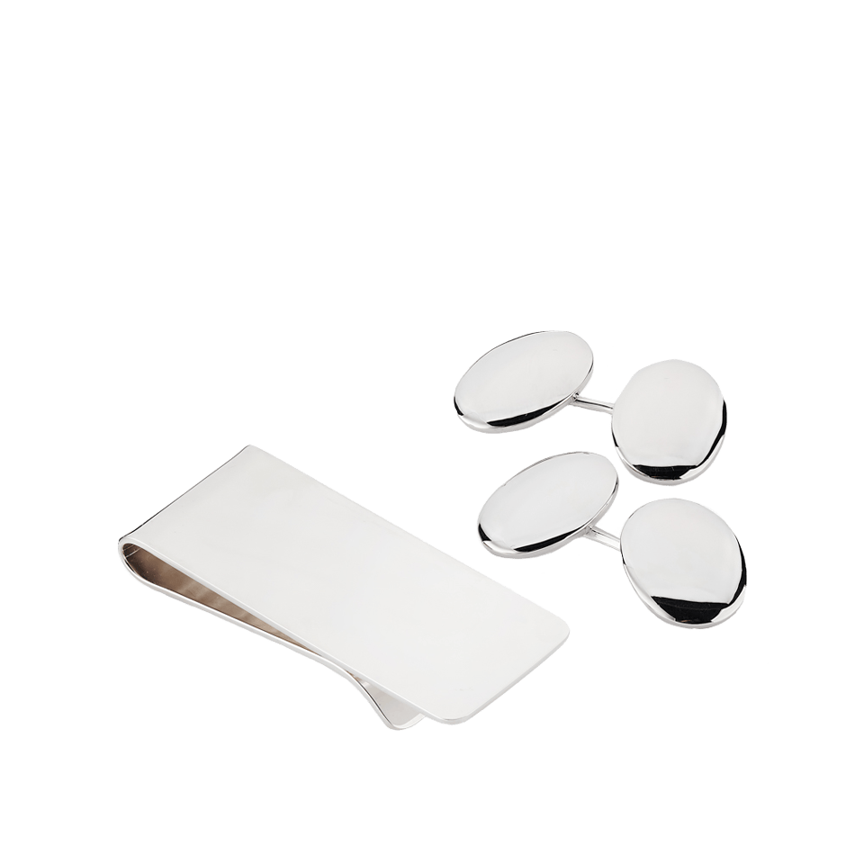 Sterling Silver Oval Cufflinks and Money Clip