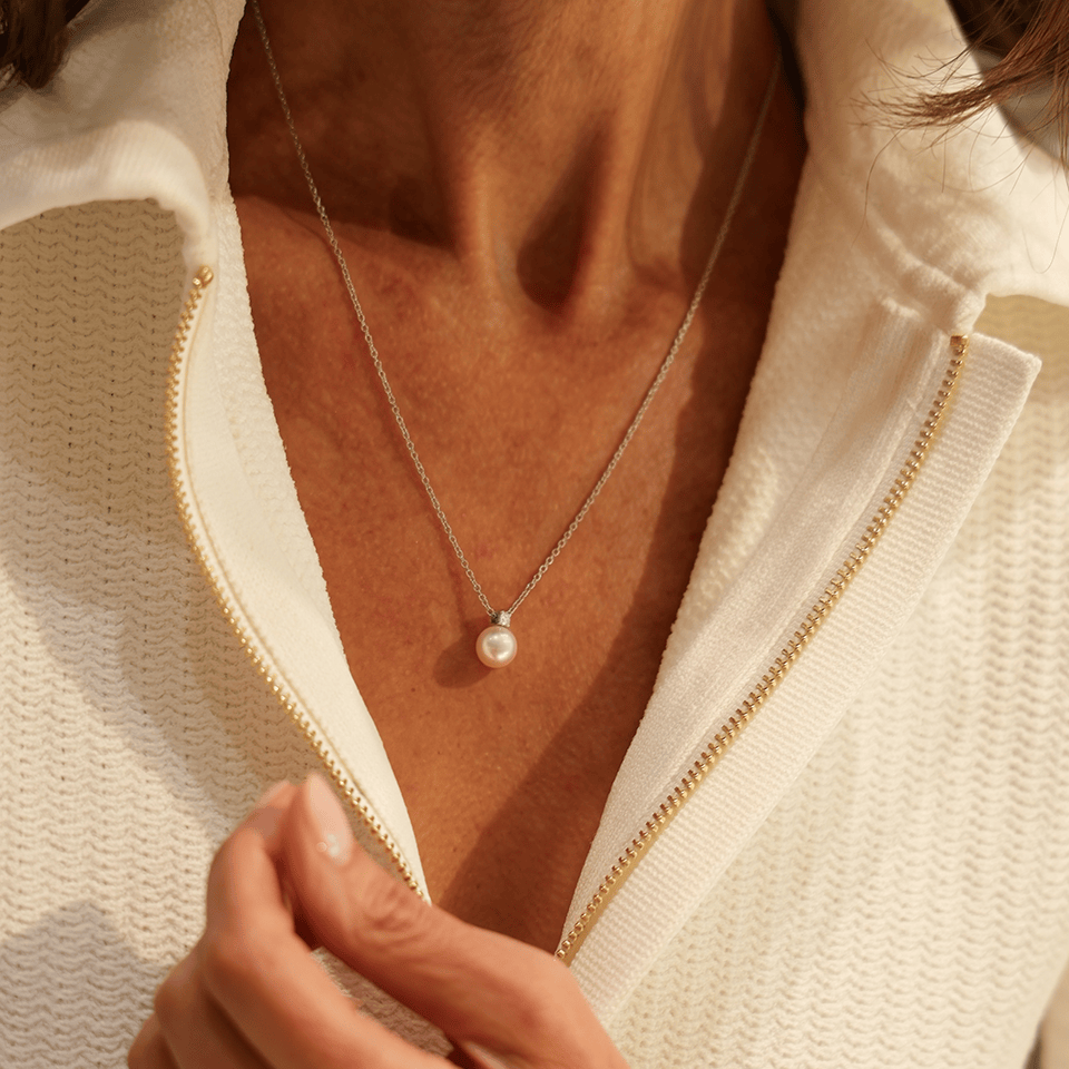 Akoya Pearl and Diamond Necklace in 18ct White Gold