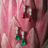 Pear Cut Ruby and Diamond Drop Earrings in 18ct White Gold