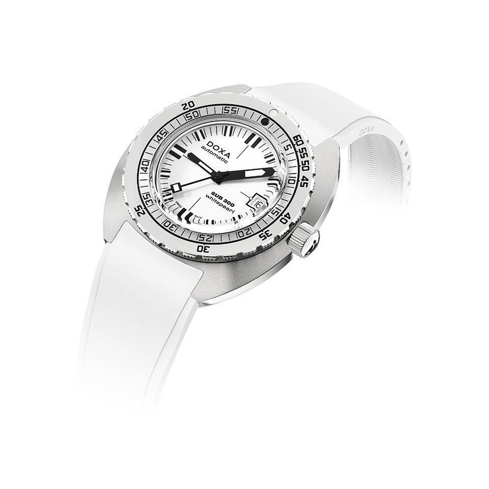 DOXA SUB 300 Whitepearl Stainless Steel Rubber Strap 821.10.011.23