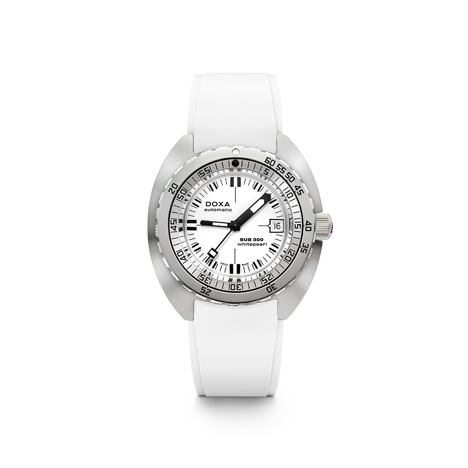 DOXA SUB 300 Whitepearl Stainless Steel Rubber Strap 821.10.011.23