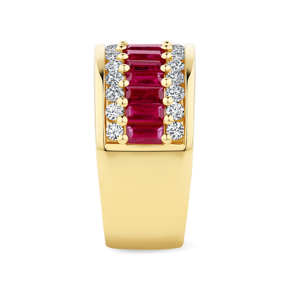 Hardy Brothers Jewellers | Baguette Statement Ruby and Diamond Ring in 18ct Yellow Gold