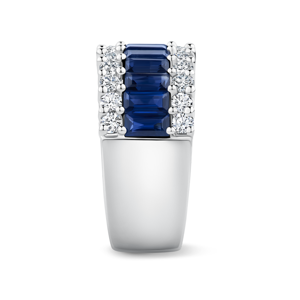 Baguette Statement Sapphire and Diamond Ring in 18ct White Gold
