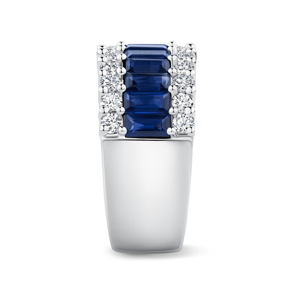 Hardy Brothers Jewellers | Baguette Statement Sapphire and Diamond Ring in 18ct White Gold