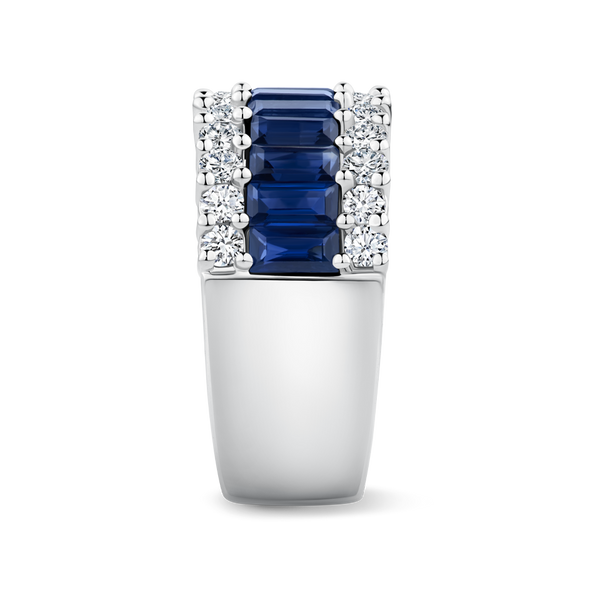 Baguette Statement Sapphire and Diamond Ring in 18ct White Gold Hardy Brothers Jewellers
