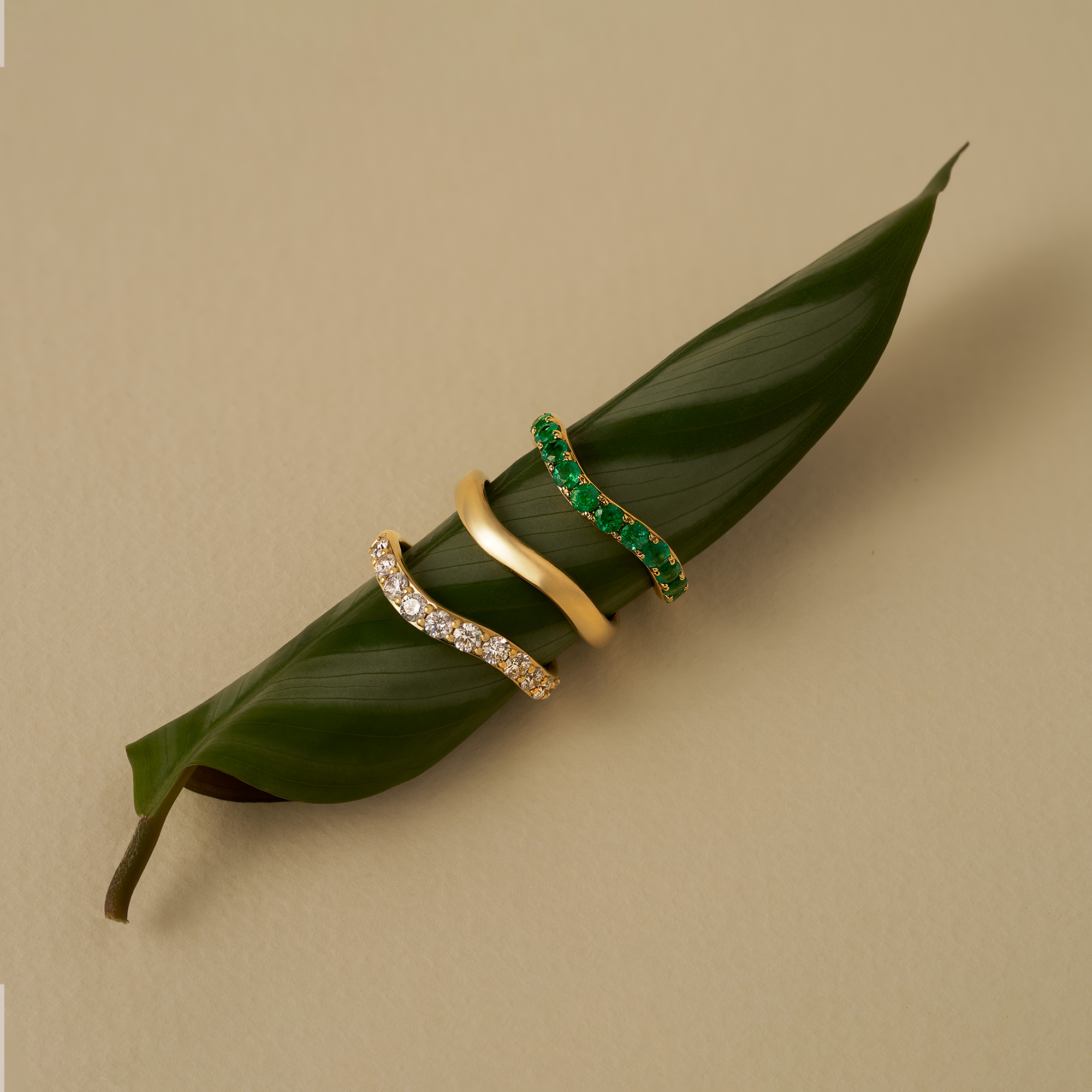 0.69 Carat Emerald Wave Ring in 18ct Yellow Gold