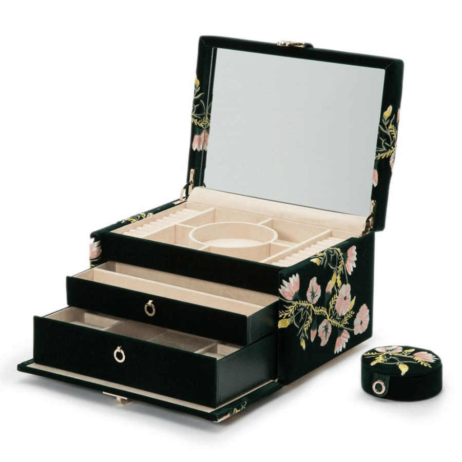 WOLF Zoe Medium Forest Green Jewellery Box