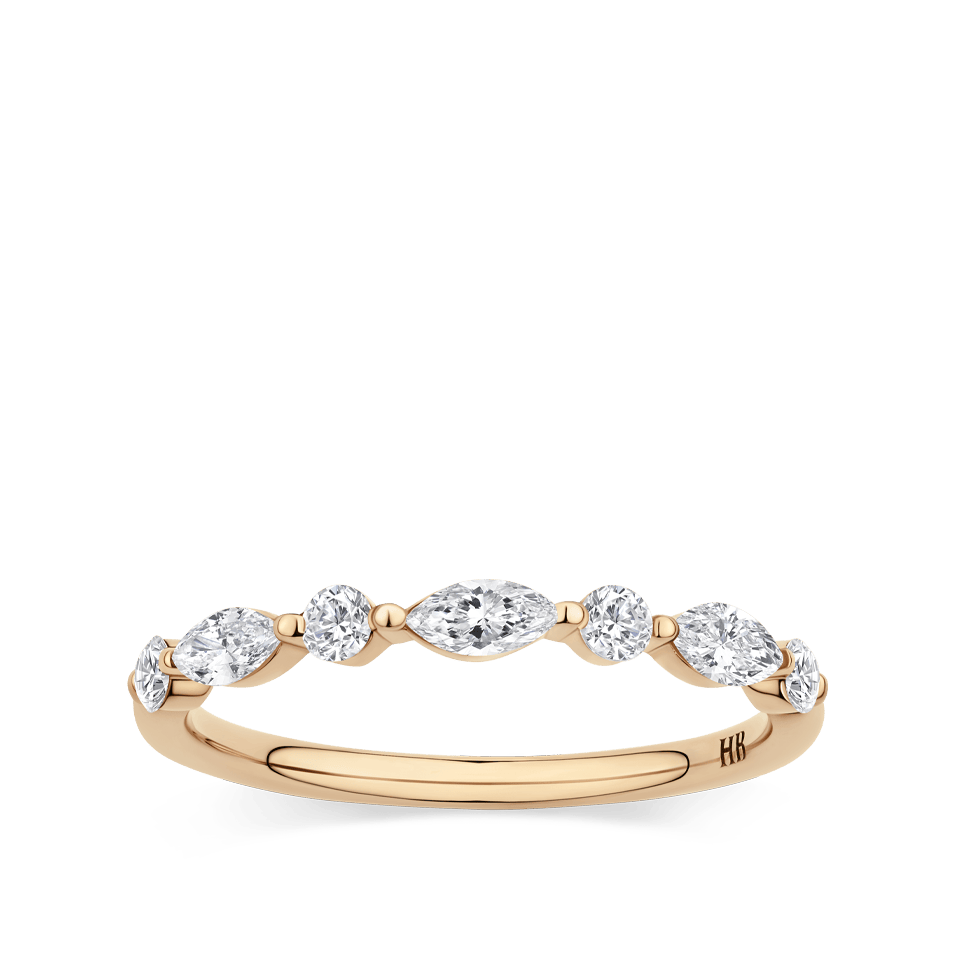 0.42 Carat Marquise and Round Brilliant Cut Diamond Wedding Ring in 18ct Rose Gold - Hardy Brothers Jewellers