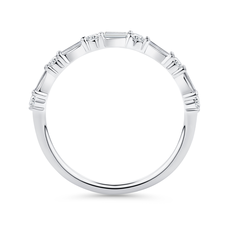 0.47 Carat Baguette and Round Brilliant Cut Diamond Wedding Ring in 18ct White Gold Hardy Brothers Jewellers