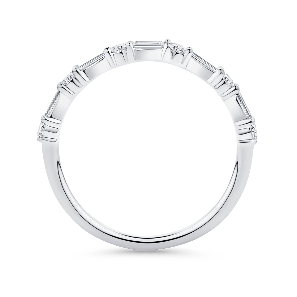 0.47 Carat Baguette and Round Brilliant Cut Diamond Wedding Ring in 18ct White Gold - Hardy Brothers Jewellers