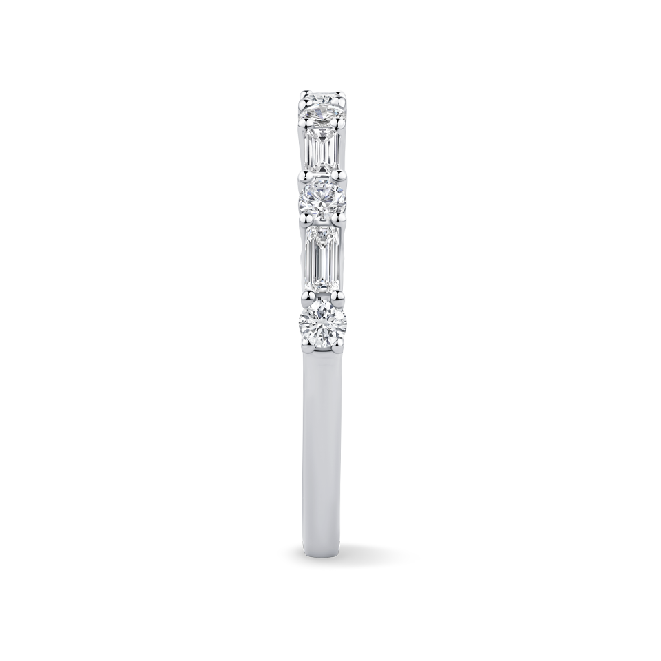 0.47 Carat Baguette and Round Brilliant Cut Diamond Wedding Ring in 18ct White Gold Hardy Brothers Jewellers