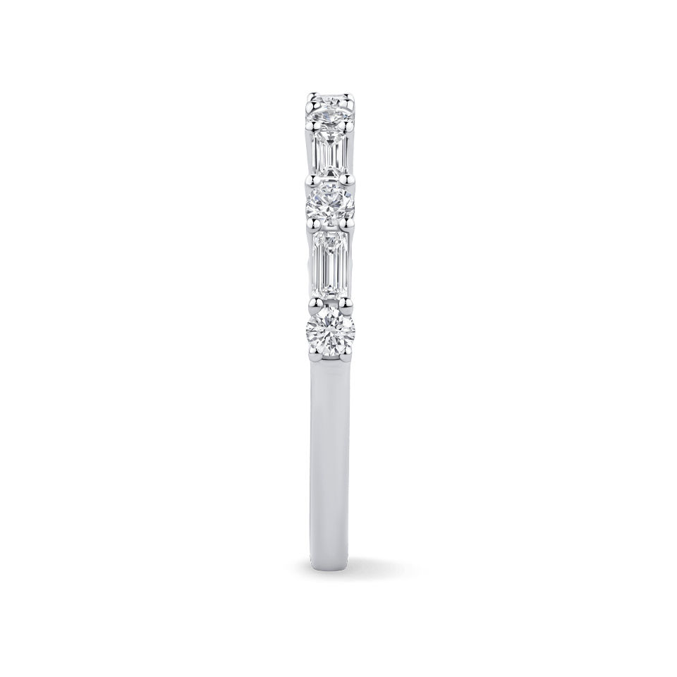 0.47 Carat Baguette and Round Brilliant Cut Diamond Wedding Ring in 18ct White Gold - Hardy Brothers Jewellers