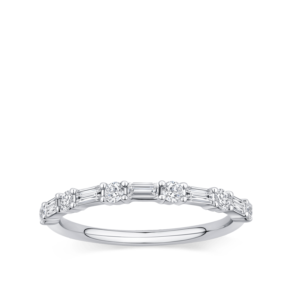 0.47 Carat Baguette and Round Brilliant Cut Diamond Wedding Ring in 18ct White Gold - Hardy Brothers Jewellers