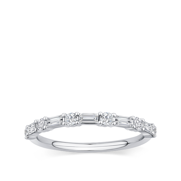 0.47 Carat Baguette and Round Brilliant Cut Diamond Wedding Ring in 18ct White Gold Hardy Brothers Jewellers