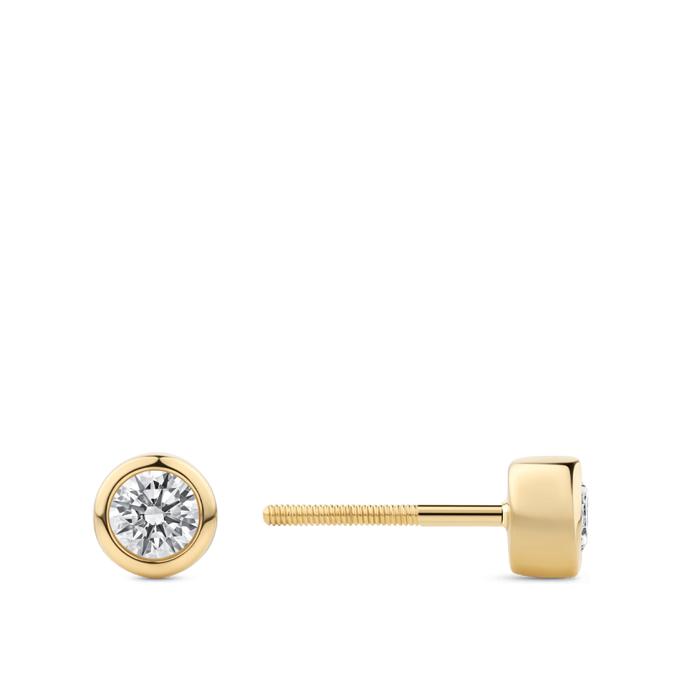 0.50 Carat Bezel Set Diamond Stud Earrings in 18ct Yellow Gold Hardy Brothers Jewellers