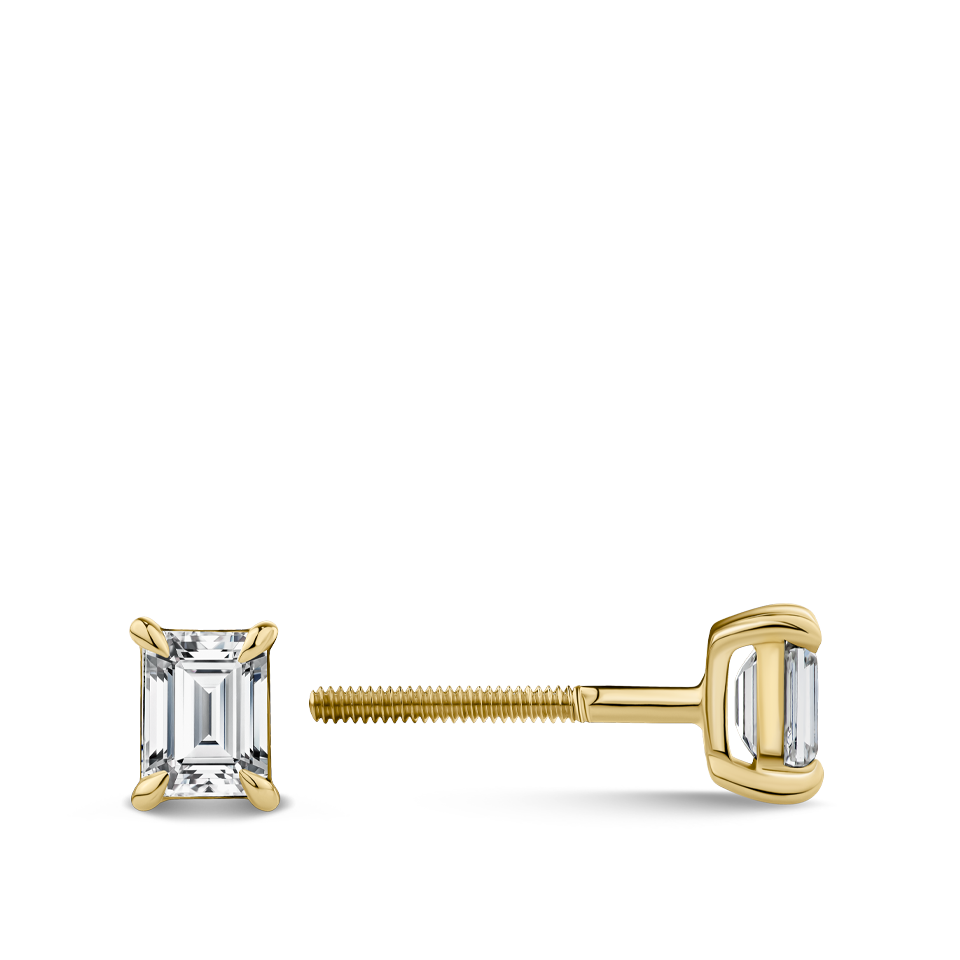 0.50 Carat Emerald Cut Diamond Stud Earrings in 18ct Yellow Gold Hardy Brothers Jewellers
