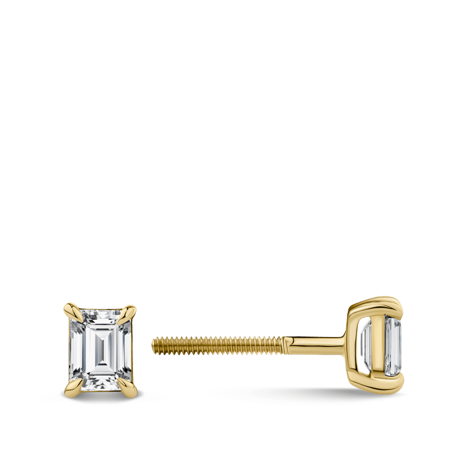 0.50 Carat Emerald Cut Diamond Stud Earrings in 18ct Yellow Gold