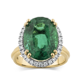 11.58 Carat Emerald and Diamond Halo Ring in 18ct Yellow Gold Hardy Brothers Jewellers