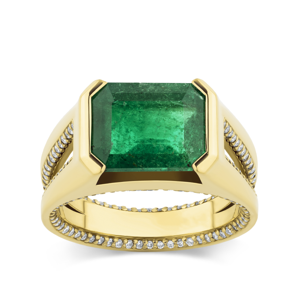 4.39 Carat Emerald and Diamond Signet Ring in 18ct Yellow Gold Hardy Brothers Jewellers