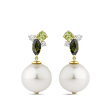 Hardy Brothers Jewellers | Tourmaline Peridot Diamond and Australian South Sea Pearl Drop Earrings in 18ct Yellow Gold