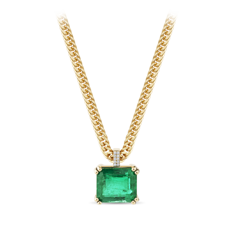 11.70 Carat Emerald and Diamond Pendant in 18ct Yellow Gold Hardy Brothers Jewellers