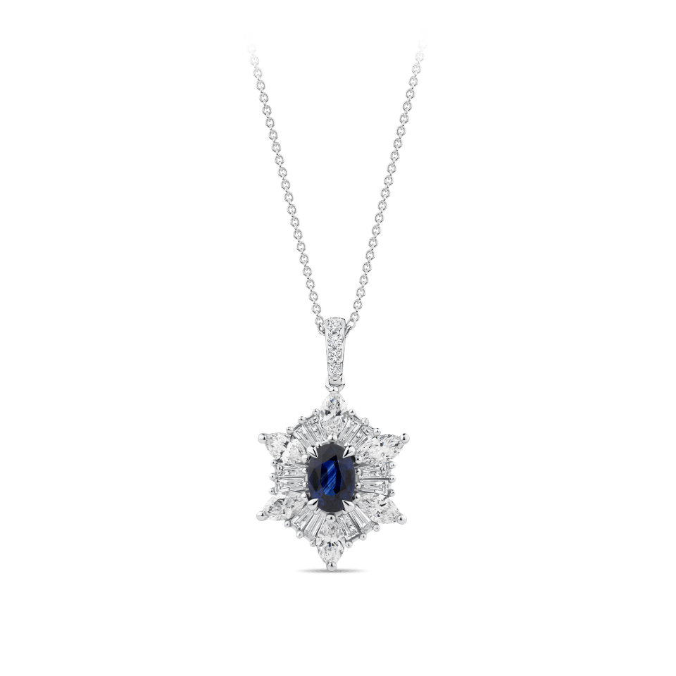 Hardy Brothers Jewellers | Sapphire and Diamond Halo Pendant in 18ct White Gold
